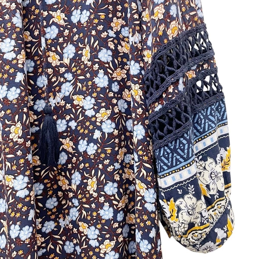 Sundance Simona Dress Blue Multi Floral Balloon Sleeve Peasant Dress Size Medium - Picture 8 of 14